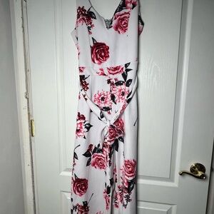 Women's White with roses with Pink Rose Print, cropped romper!